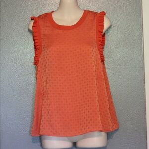 Current Air Orange Polka Dot Jacquard Ruffled Top XS